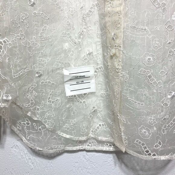 Thom Browne Dog & Floral Silk Button Up White Long Sleeve Blouse Top sz Small - Picture 7 of 10